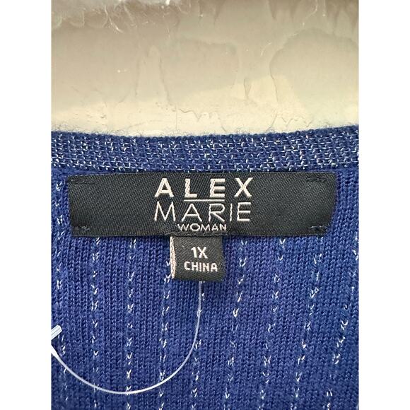 ALEX MARIE |  Blue Metallic Knit Zip Cardigan Sweater | Size 1X - Picture 5 of 6